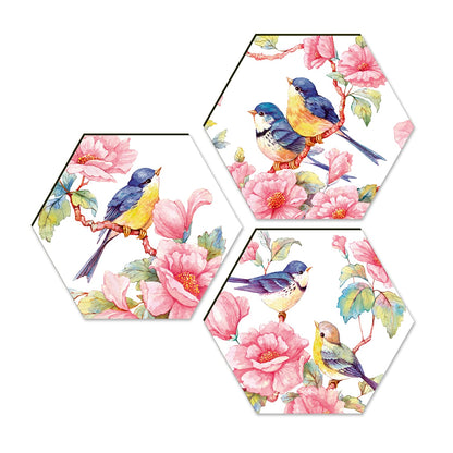 Floral Wall Painting For Living Room Hexagonal Set of 3 (A)