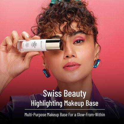 Swiss Beauty Real Makeup Base Highlighting Primer| Skin-Hydrating Poreless Primer With Natural Glow Finish For Face Makeup |Shade - 03 Pink Tint, 32Ml