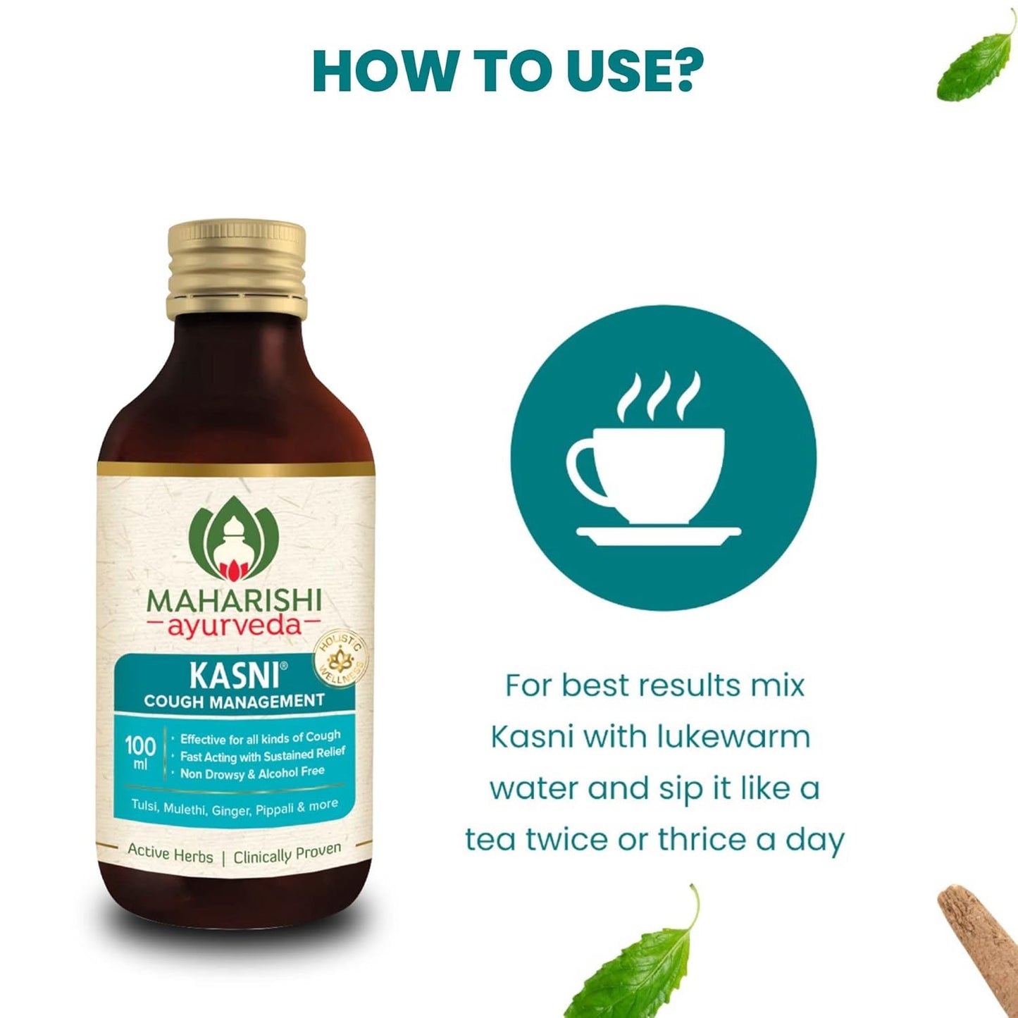 Zephivo Maharishi Ayurveda Kasni Cough Syrup with Kanth Sudha | Ayurvedic Cough Syrup | For All Types Of Cough & Chronic Cough | Non-Drowsy | Non- Habit Forming| Non-alcoholic
