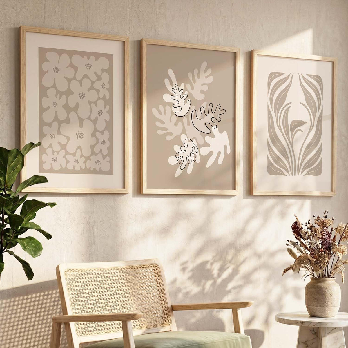 Boho Art Home Decoration Paintings With Frame For Living Room Bed Room Hotel Wall Decor Digital Reprint Set of 3 (13x17 inch)
