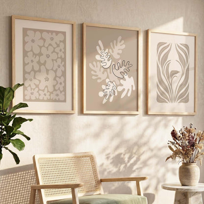 Boho Art Home Decoration Paintings With Frame For Living Room Bed Room Hotel Wall Decor Digital Reprint Set of 3 (13x17 inch)
