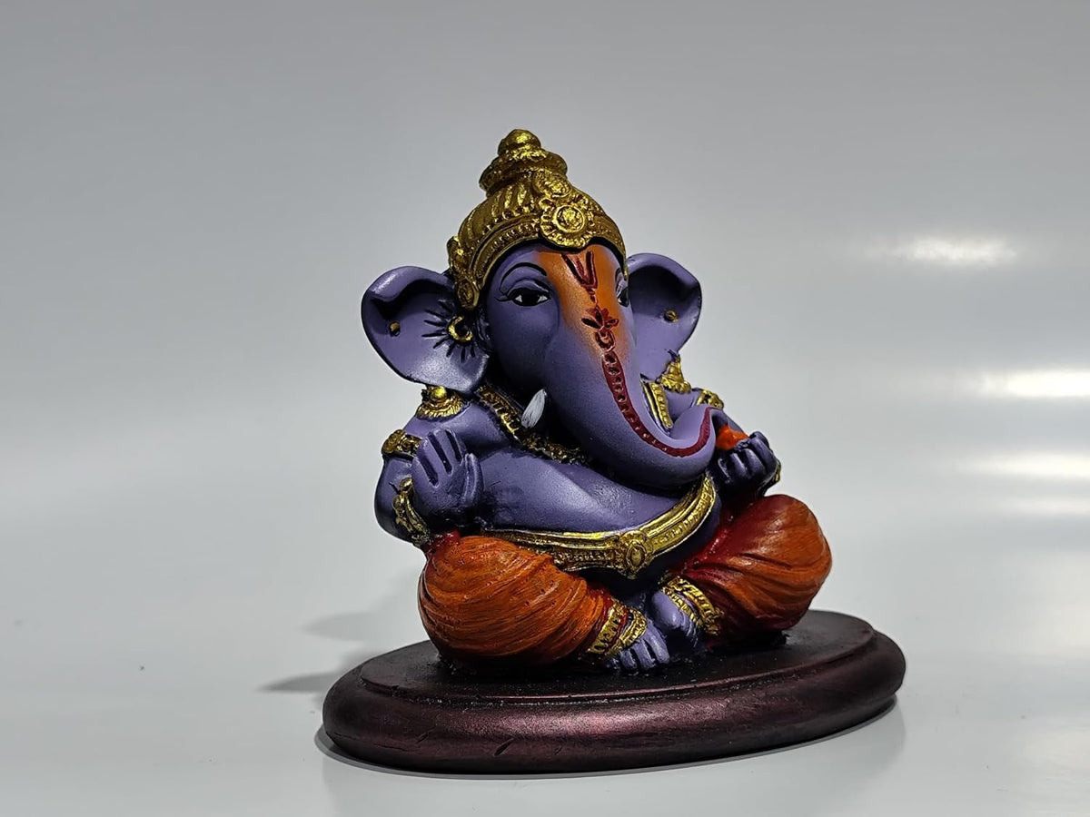 Lord Ganesha Idol Murti | 4 Inch Matt Finish Purple Resin | Decorative Ganpati Statue for Home, Office, Car Dashboard & Gifting
