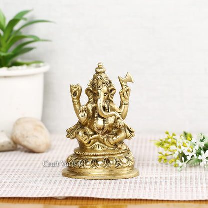 Brass Lord Ganesh Idol (Golden, 4 X 2.4 X 2.2 Inches) Model Number: GBS189