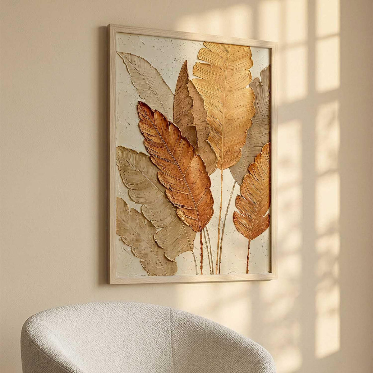 Brown Leaf Aesthetic Modern Art Wall Painting | Home Decoration Floral Painting With Frame For Living Room Bedroom Wall Decor | Textured Digital Reprint Set of 1 Size (13X17 INCH)