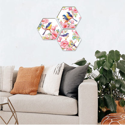 Floral Wall Painting For Living Room Hexagonal Set of 3 (A)