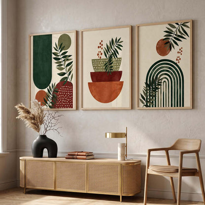 Aesthetic BOHO Wall Artwork | BOHO Paintings with Frame for Home Bedroom Living Room Hotel Interior Decor | Digital Reprint Set of 3 Modern | 13X17 Inch