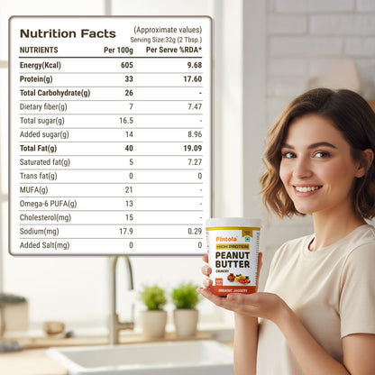 Pintola HIGH Protein ORGANIC JAGGERY Peanut Butter Crunchy 510g with 33g Protein & 7g Fiber, Whey Protein Peanut Butter, Gluten Free, Zero Added Salt, Cholesterol Free, 100% Roasted Peanuts