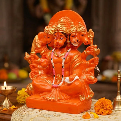 Hanuman Ji Murti Panchmukhi Hanuman for Door Entrance Polyresin 5.5 inch Sindoori Home & Office Decor Living Room Decoration Gift bajarangbali Balaji Idol Evil Eye