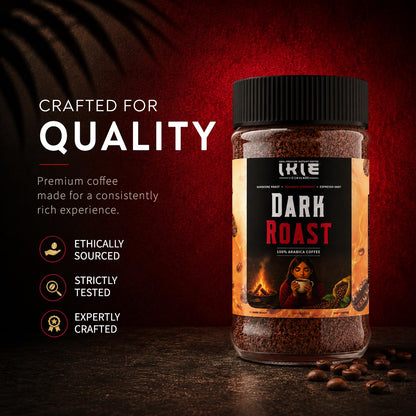IKIE Dark Roast Instant Coffee Powder 100g | 100% Arabica | No Chicory | Intense Bold Flavour | Strong Black Coffee