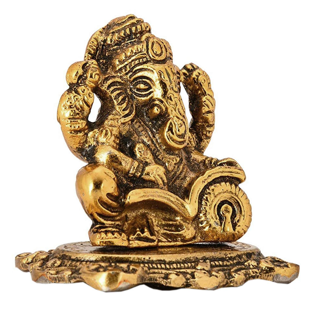 Designer Metal Lord Ganesha Statue Golden Brass Hindu God Ganesh Ganpati Sitting Idol Blessing Ganpati Sculpture for Home Decor Diwali Puja Home Decoration Festival Gifts