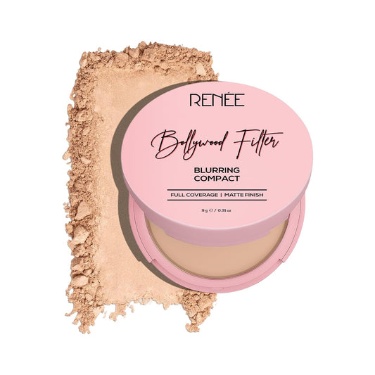 RENEE Bollywood Filter Blurring Compact - Maple Drape | Pore Minimising, Matte Finish, Full Coverage, Rich Pay-off | Blurs Pores & Blemishes | 9g