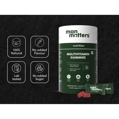Man Matters Multivitamin Gummies With No Added Sugar | Daily Essential Multivitamin for Men | 15 Vitamins & Minerals, 8 Amino Acids, 7 Herbal Extract | Enhances Immunity & Overall Well Being | 60N
