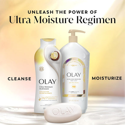 Olay ultra moisture regimen products on a gradient background