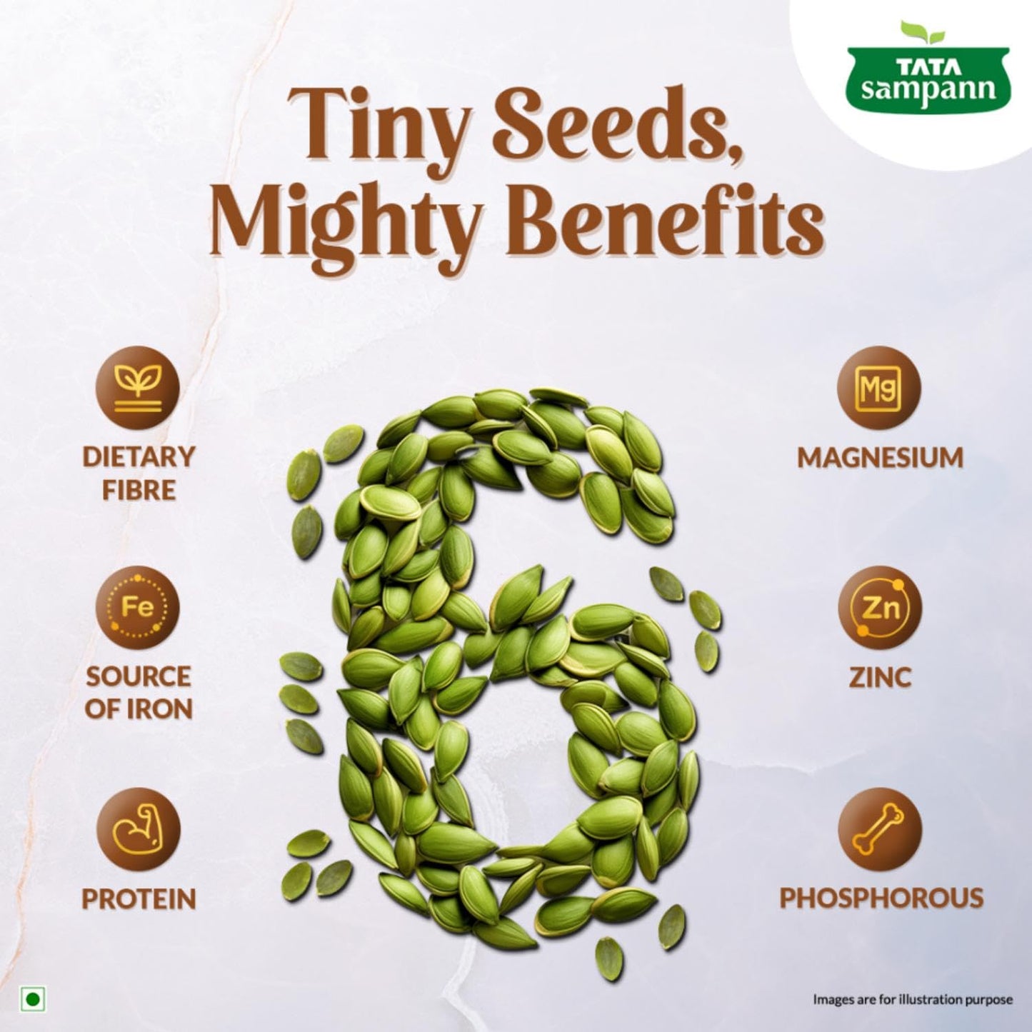 Tata Sampann Pumpkin Seeds, 200g, Rich in Protein, Dietary Fibre, Magnesium & Phosphorus, Raw & Unroasted Pumpkin Seeds, Source of Iron & Zinc, Handpicked Seeds, Resealable Pack