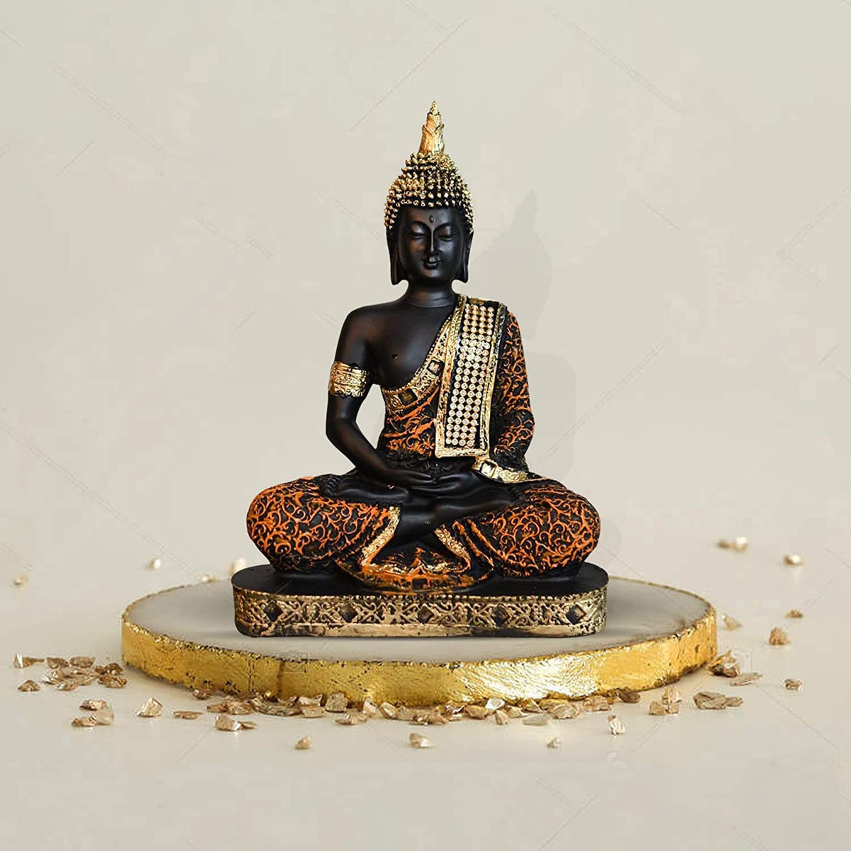 Meditating Buddha Idol for Home | Adds Soothing Effects and Spreads Positive Vibes (Pack of 1, Orange & Black)