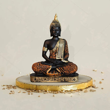 Meditating Buddha Idol for Home | Adds Soothing Effects and Spreads Positive Vibes (Pack of 1, Orange & Black)