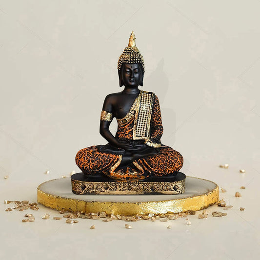 Meditating Buddha Idol for Home | Adds Soothing Effects and Spreads Positive Vibes (Pack of 1, Orange & Black)