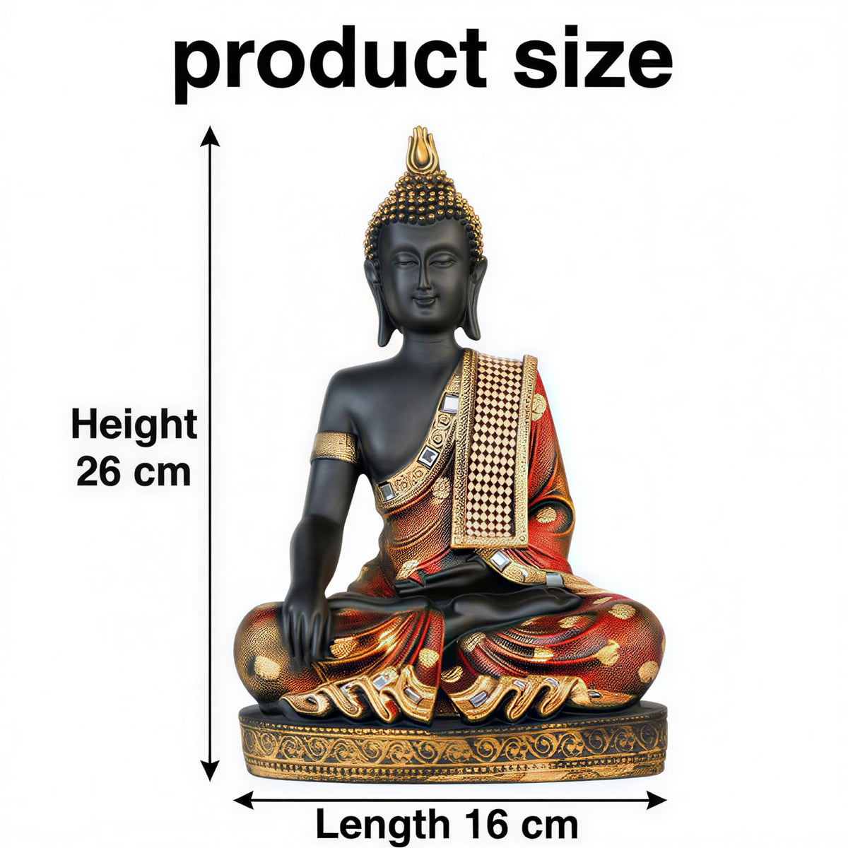 Buddha Idol Statue | Home Decoration Items for Living Room (FIRE RED Black)