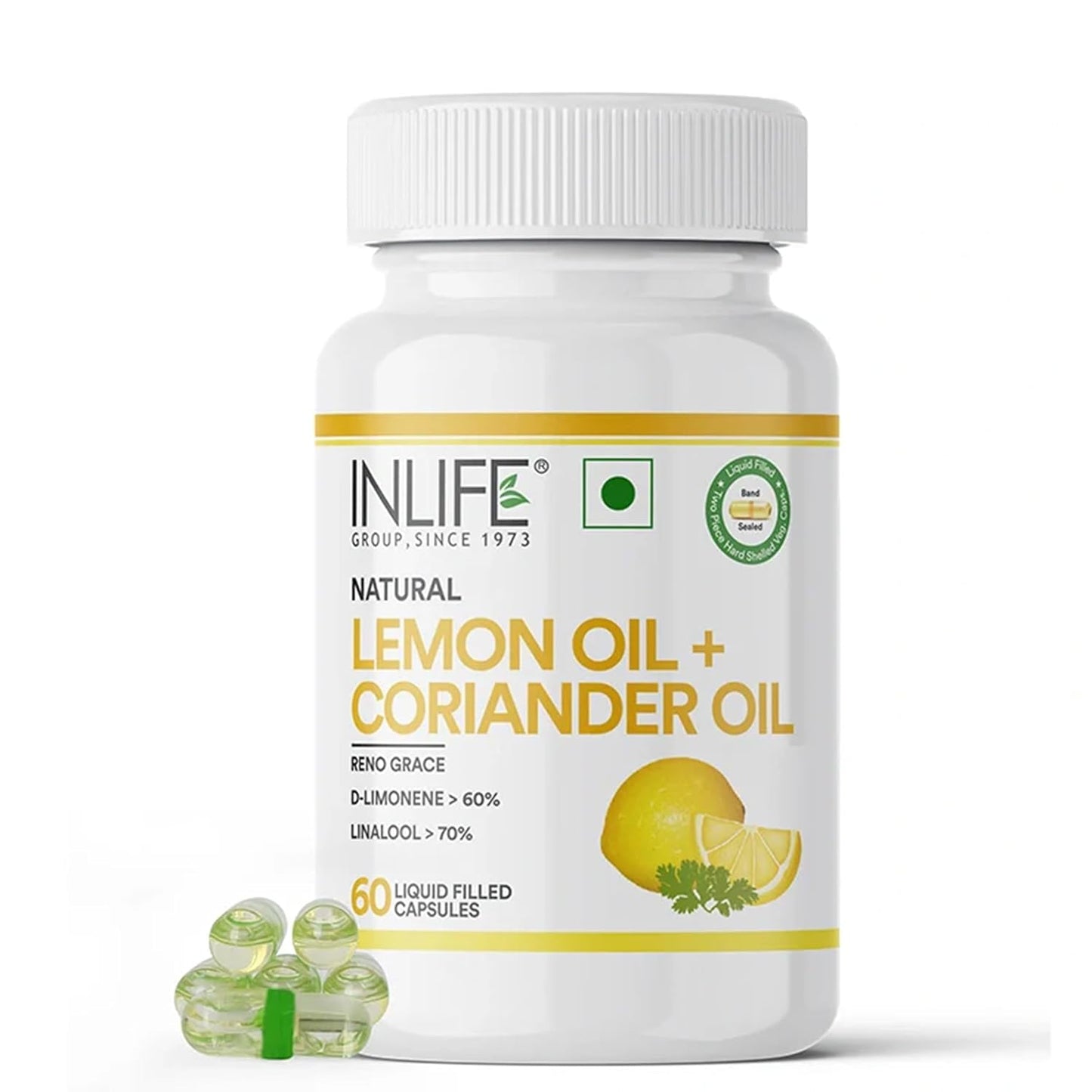 INLIFE Natural Lemon Coriander Oil Capsules | Kidney Support Supplement | Detox Renal Care, Digestion & Immune Health - 60 Liquid Filled Vegetarian Capsules