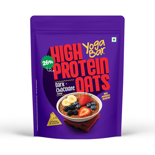 Yogabar 26g High Protein Oats 1kg , Dark Chocolate - Breakfast Cereal with Wholegrains, 26% Protein & No added sugar - Oats High Protein for Gym - Premium Protein Blend with Whey Protein Powder - with Goodness of Chia, Sunflower & Pumpkin Seeds