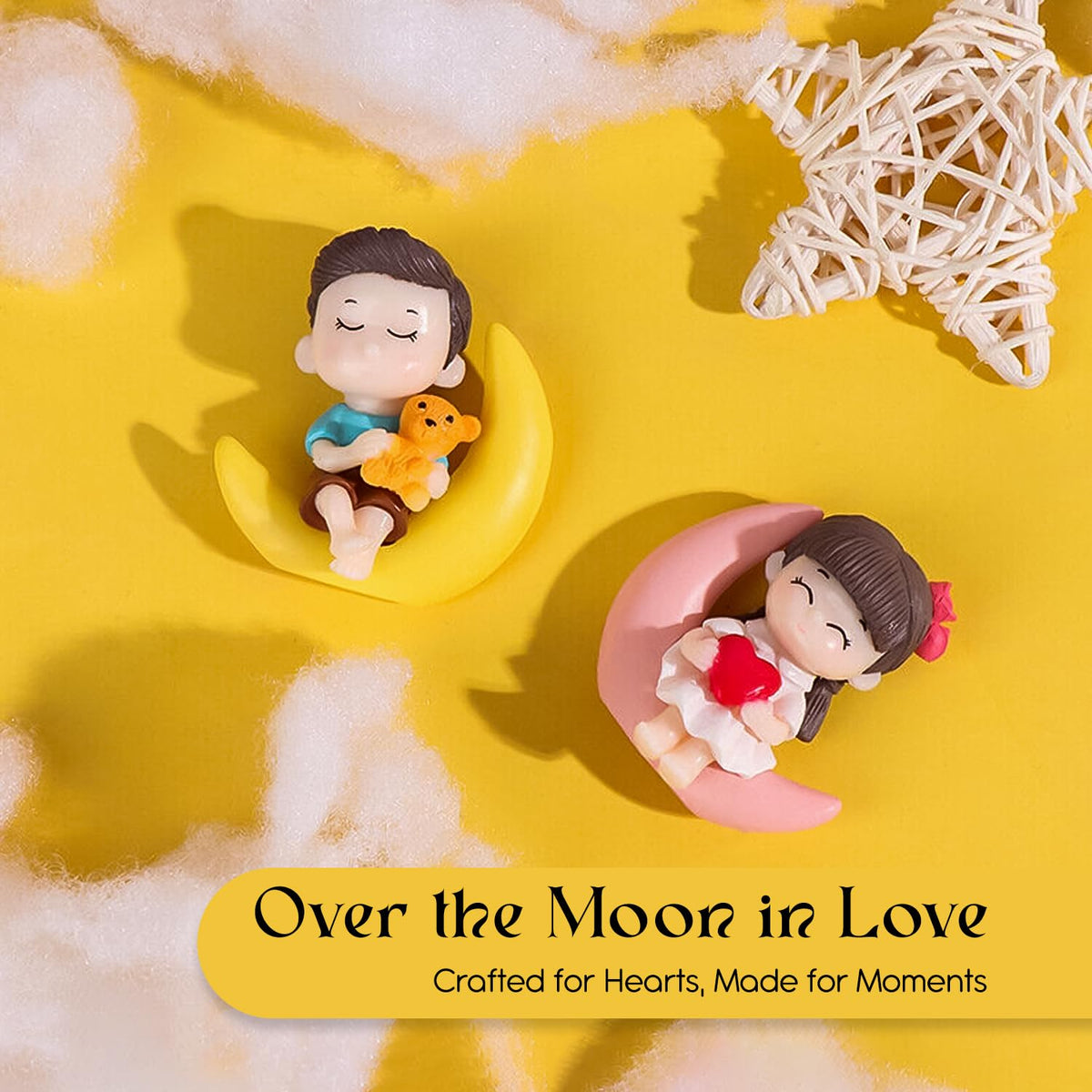 Nostrae Moon Couple Miniature Toys & Cute Miniatures Decorative Items | Small Figurines for Home Decor | Desk Decoration Miniature Things, Gifts & Mini Showpieces Desk Decor (Set of 1)