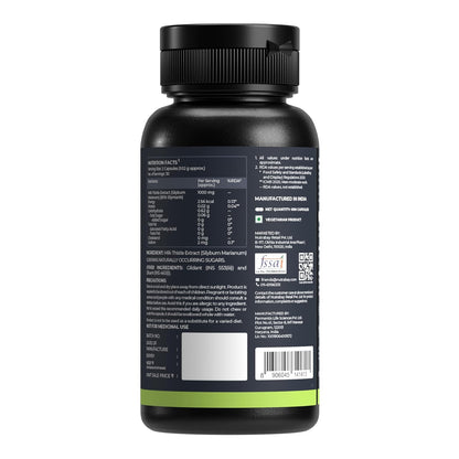 Black supplement bottle with label on a white background