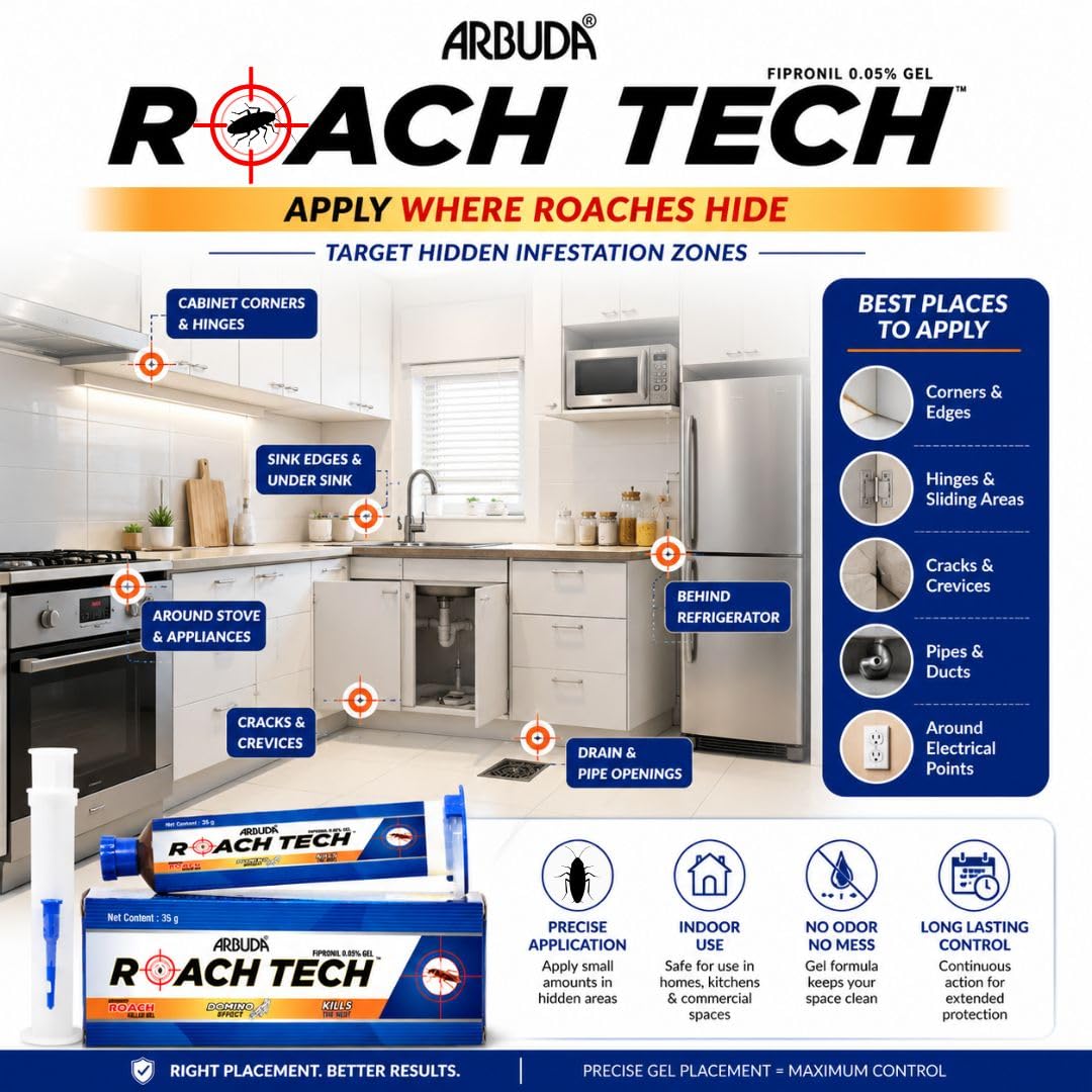 Arbuda Roach Tech Gel for Cockroach Control | Fast Acting Gel Bait | Colony Destroyer | Ready to Use (35g, Pack of 1)