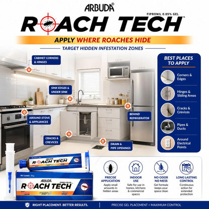 Arbuda Roach Tech Gel for Cockroach Control | Fast Acting Gel Bait | Colony Destroyer | Ready to Use (35g, Pack of 1)