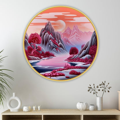nature scenery Abstract modern art Premium Sparkle lamination Golden Slim Frame 50.8 cm x 50.8 cm Large Size, For Home/Office/Hotel painting GRL-24
