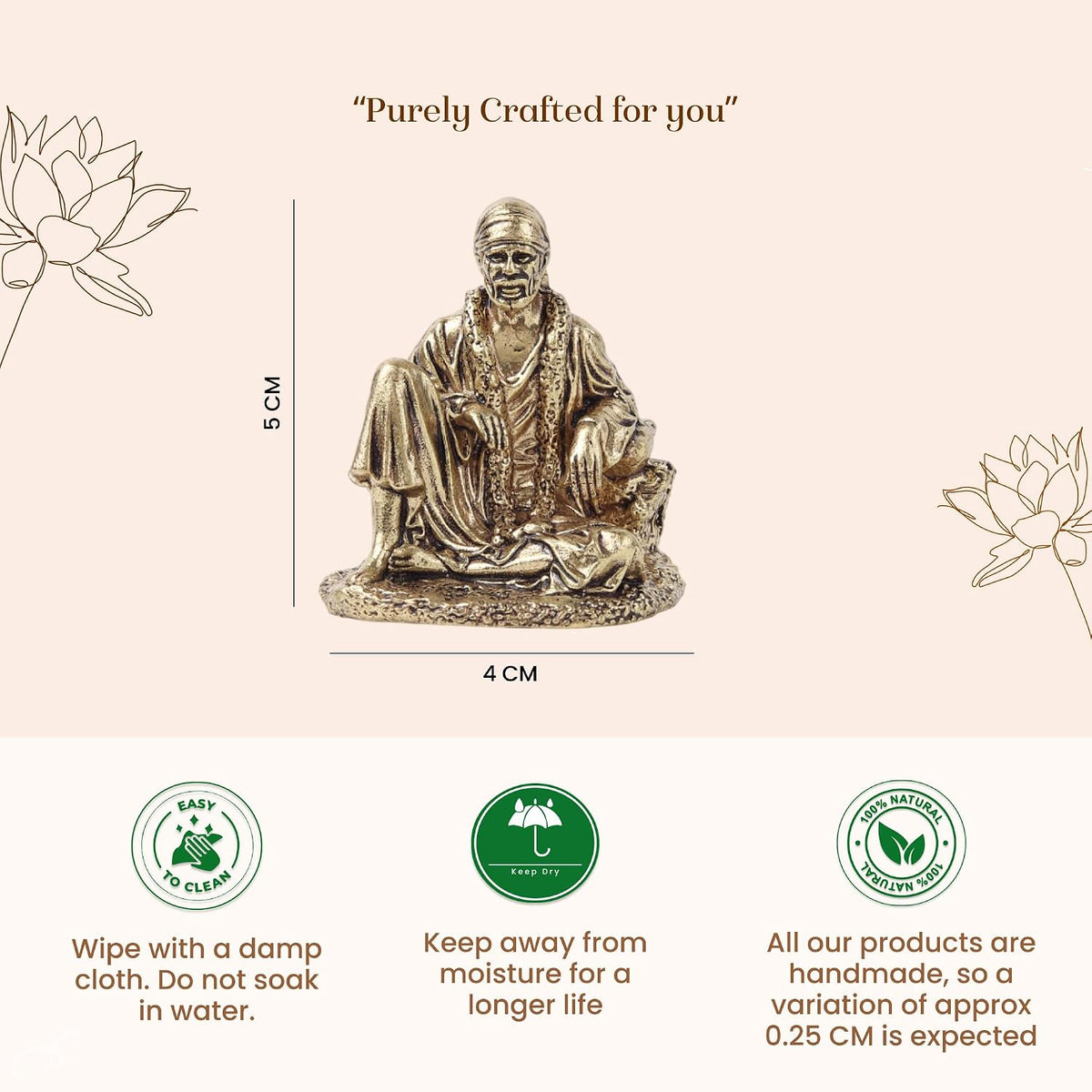 Saibaba Brass Idol for Pooja Room | Small Brass Saibaba Murti for Home Temple | Decorative God Statue (Design01: L4 x W4 x H5 cm)