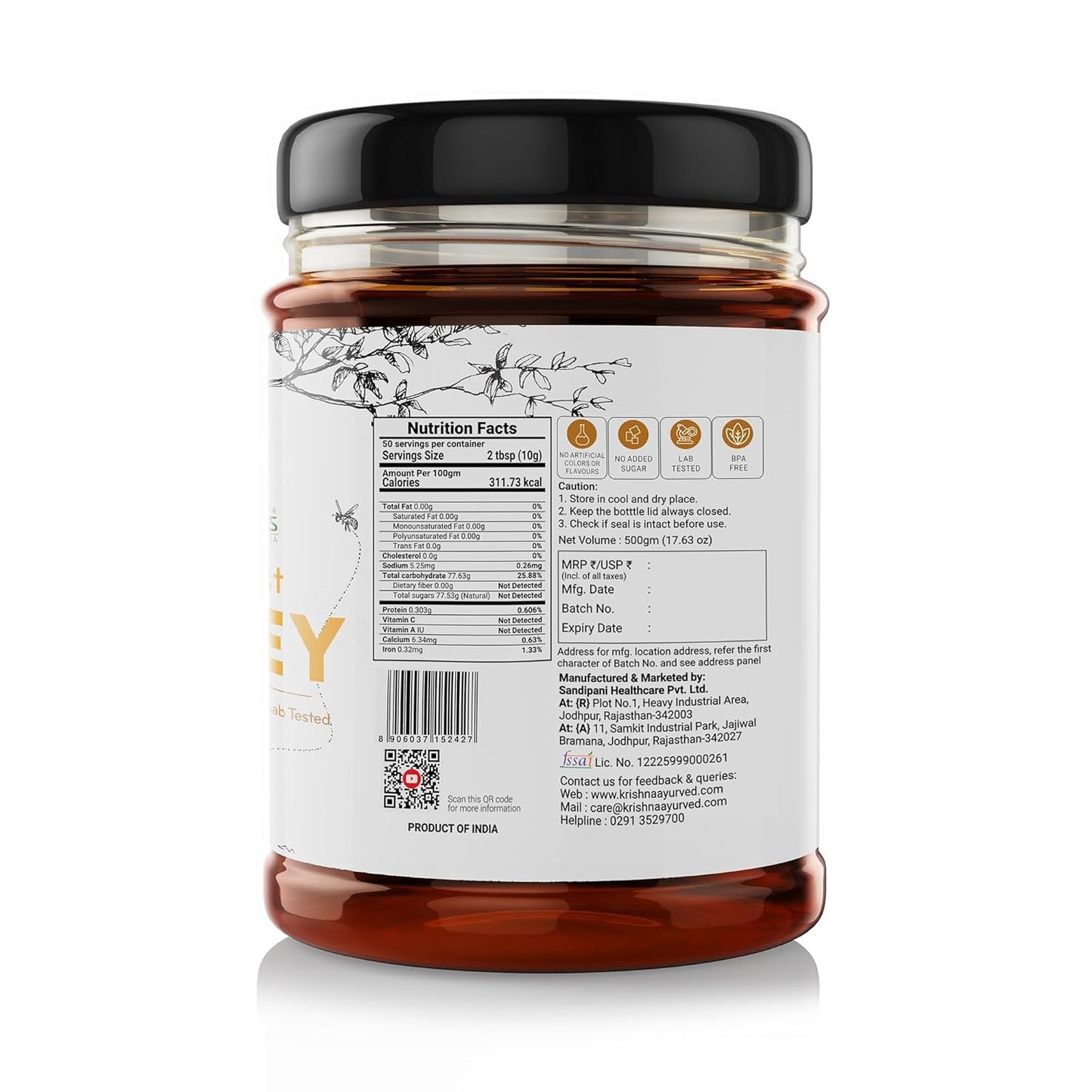 Krishna's 100% Pure Wild Forest Honey - No Additives Or Preservatives - 200 g | Made with Classic Ayurvedic method | Highly Nutritious | Rich in Antioxidants