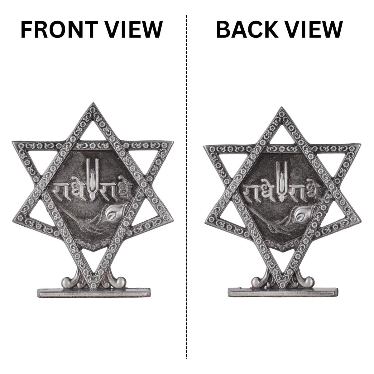 Radhe Radhe Greeting in Star Idol for Car Dashboard – Silver Finish Spiritual Decor for Car, Mandir & Office (S928-SLVR)