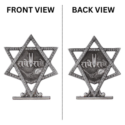 Radhe Radhe Greeting in Star Idol for Car Dashboard – Silver Finish Spiritual Decor for Car, Mandir & Office (S928-SLVR)