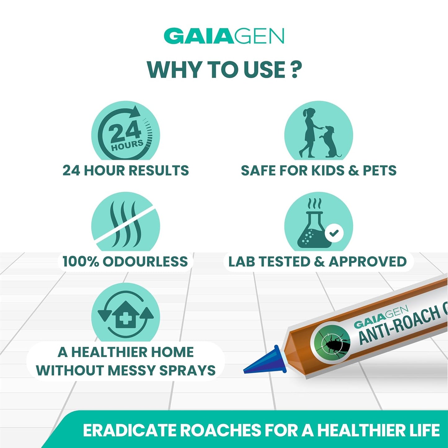 Gaiagen Anti-Roach Gel - Cockroach Exterminator Gel (35g) | Pest Control Grade | Works in 24 Hours | Eliminates Full Colony | Pack of 1