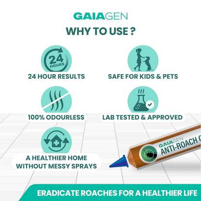 Gaiagen Anti-Roach Gel - Cockroach Exterminator Gel (35g) | Pest Control Grade | Works in 24 Hours | Eliminates Full Colony | Pack of 1