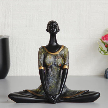 Grey Black Resin Lady in Butterfly Yoga Pose | Yoga Woman Statue Showpiece for Home Decor Living Room Bedroom Office Yoga Studio | Womens Day Gift for Ladies | Birthday Gift for Women