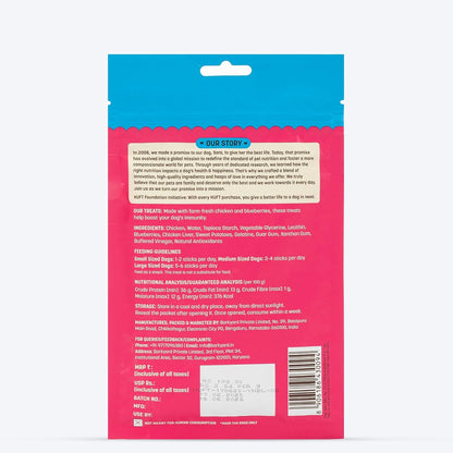 Yum Nums by HUFT Soft & Chewy Sticks - Blueberry & Chicken - 70gm | Dog Treats for Puppies & Adults | Training Treats | Healthy Dog Snacks | Puppy Treats for Small Dogs