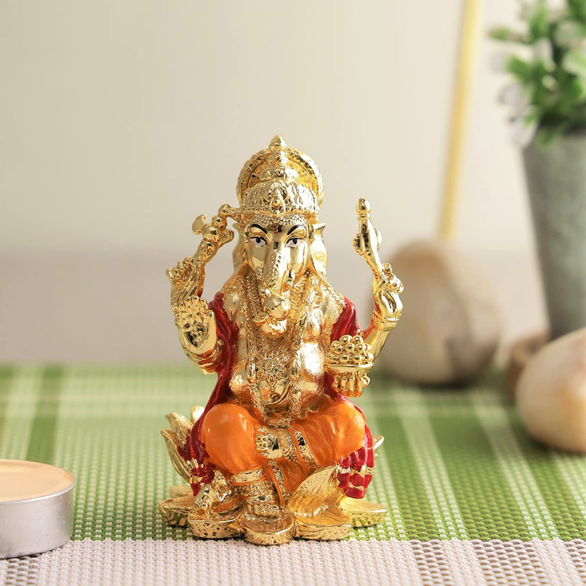 Lord Ganesh Idol Statue for Car Dashboard Gold Plated Ganesha Idols Showpiece for Home Decor & Gifts