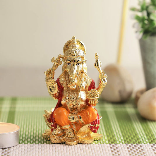 Lord Ganesh Idol Statue for Car Dashboard Gold Plated Ganesha Idols Showpiece for Home Decor & Gifts