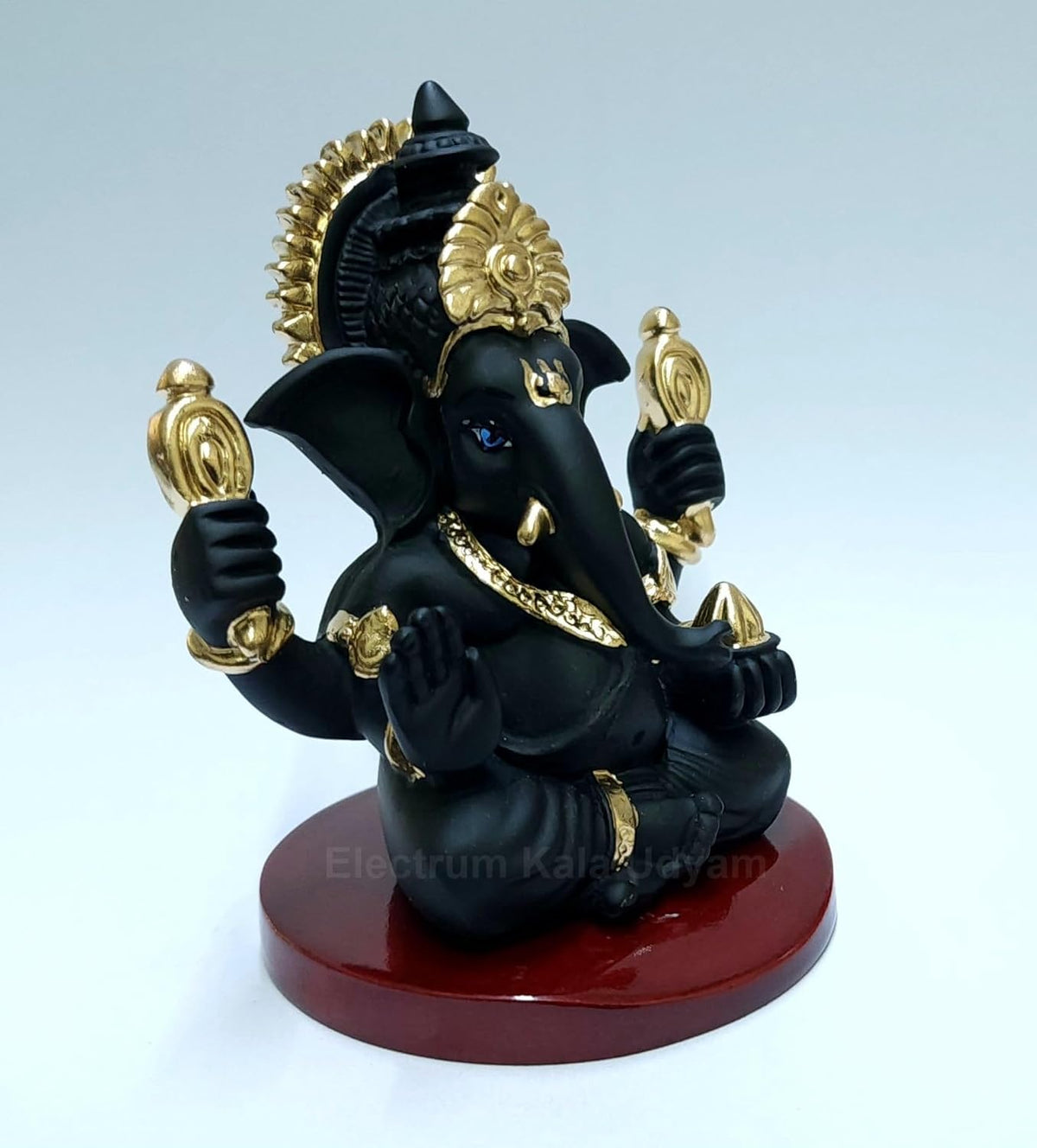 Handcrafted Poly Resin Ganesha Statue with Base - Perfect for Car Dashboard, Office Desk, Shelves, and Home Decor - Ideal Housewarming Gift! (4HandBlackTerracottaMDF)