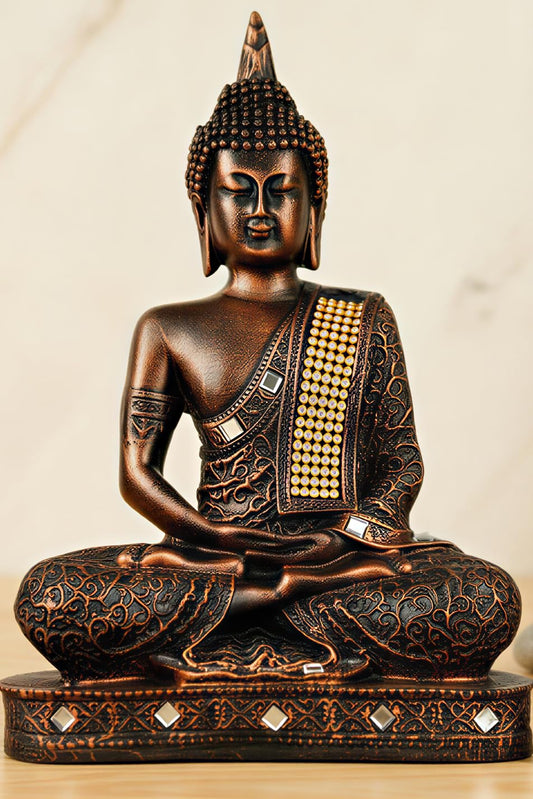 New Limited Edition 25 Centimetre Meditating Sitting Buddha Idol Statue showpiece Home Decor Decoration Items for Living Room and Gifts (Antique Copper)