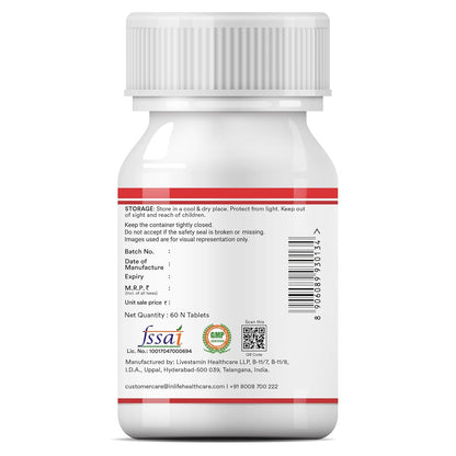 INLIFE Chelated Iron Folic Acid Supplement with Vitamin C, E, B12, Zinc & Selenium for Men Women - 60 Vegetarian Tablets (Pack of 1)