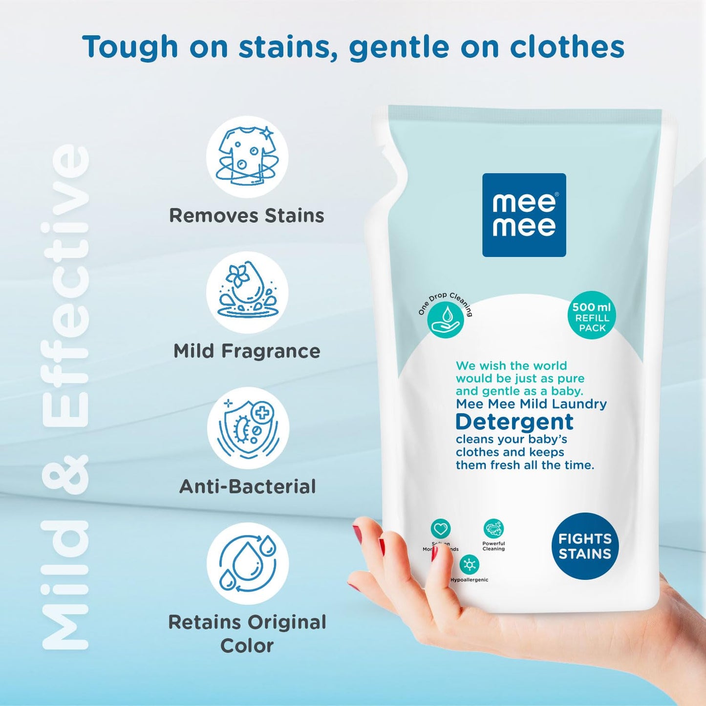 Mee Mee Baby Liquid Detergent 500 ml | Ph balanced, Free from Harsh Chemicals, Safe for mother's hands & baby's skin | Anti-Bacterial, Removes Stains & Odor with One Drop, Hypoallergenic