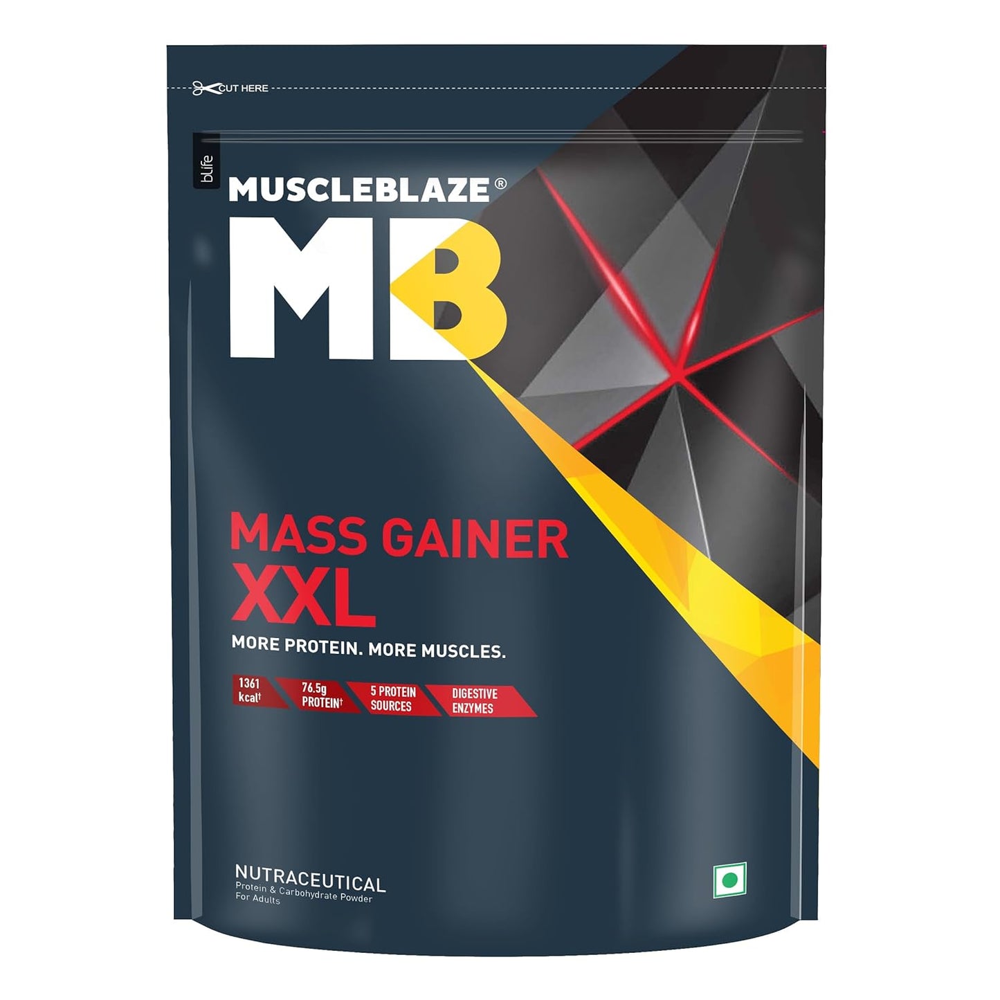 MuscleBlaze Mass Gainer XXL (Chocolate, 1kg / 2.2lbs, 10 Servings) | With Complex Carbs, High Protein & Digestive Enzymes