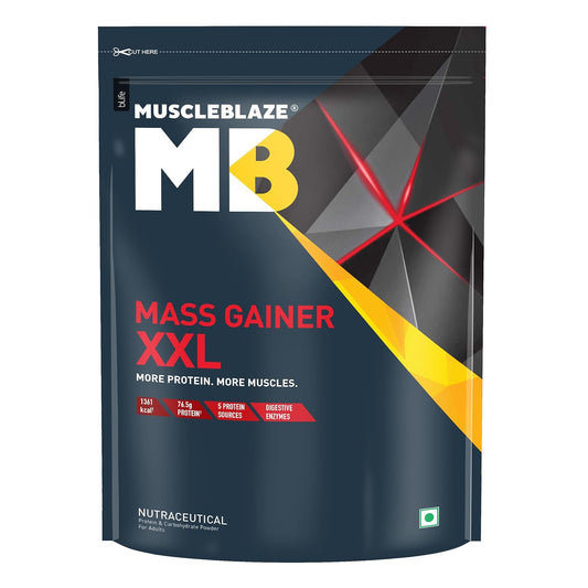 MuscleBlaze Mass Gainer XXL (Chocolate, 1kg / 2.2lbs, 10 Servings) | With Complex Carbs, High Protein & Digestive Enzymes