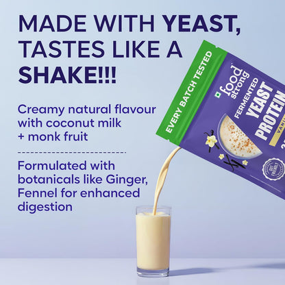 Foodstrong Fermented Yeast Protein - Vanilla | 26g Complete Plant Protein with Probiotics, Digestive Enzymes, & Indian Herbs | Vegan | No Sugar | 500g