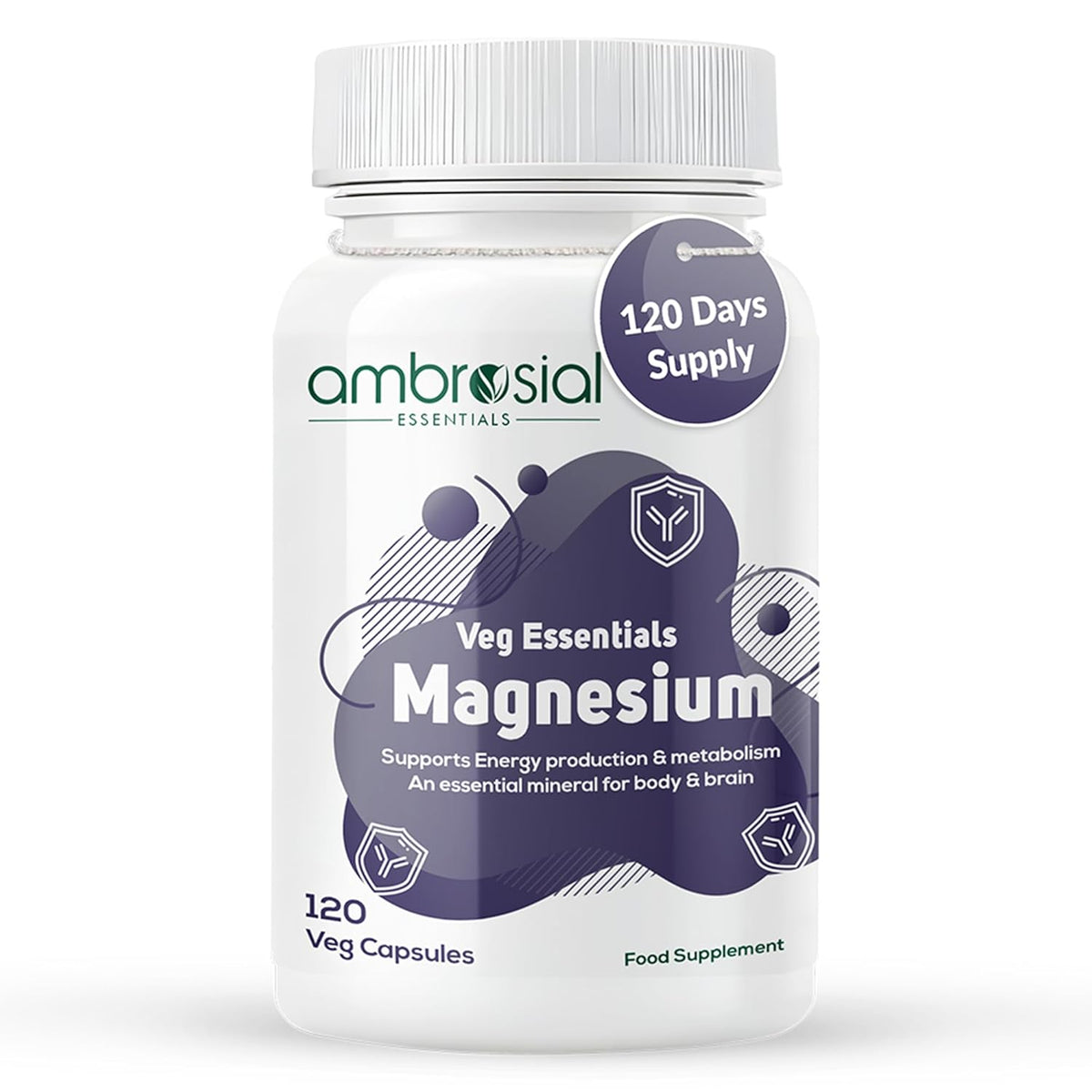 Veg Essentials Magnesium supplement bottle by ambrosial on a white background