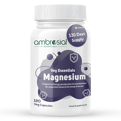 Veg Essentials Magnesium supplement bottle by ambrosial on a white background
