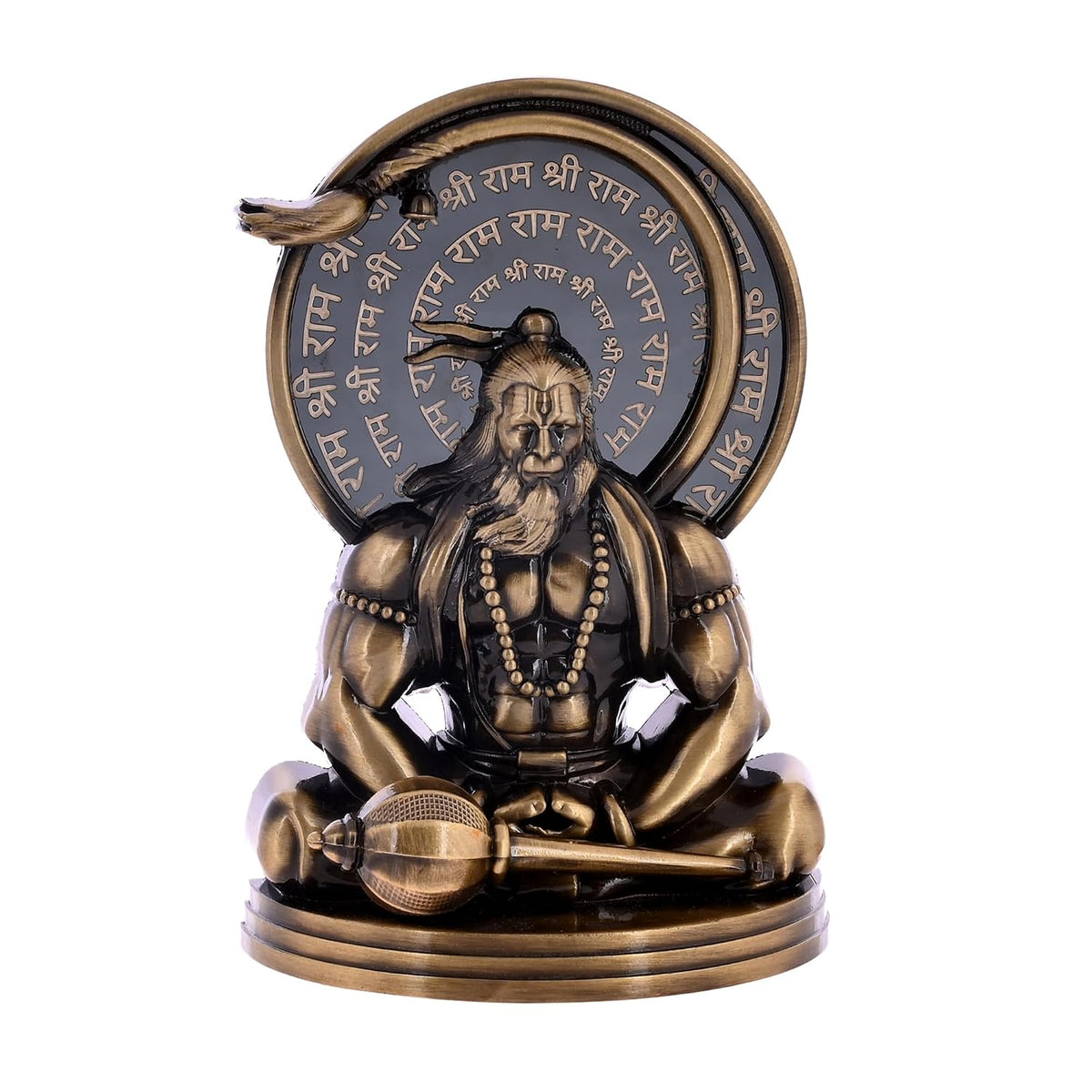 Ram Naam Hanuman Idol for Home Decor, Meditating Lord Hanuman Murti with Shri Ram Mantra Backdrop | Antique Finish Religious Showpiece for Pooja Room, Office & Gift (9x4x13.5 cm, 260g)