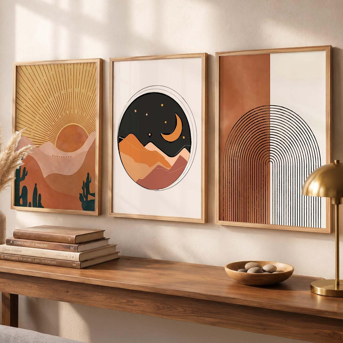 Boho Painting Wall Art Home Decoration Modern Paintings With Frame For Living Room Bed Room Hotel Wall Decor Digital Reprint Set of 3 (13X17 inch)